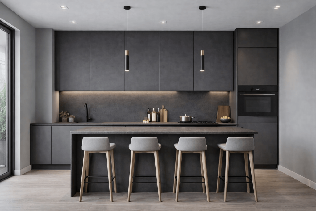 графитовый цвет в интерьере кухни